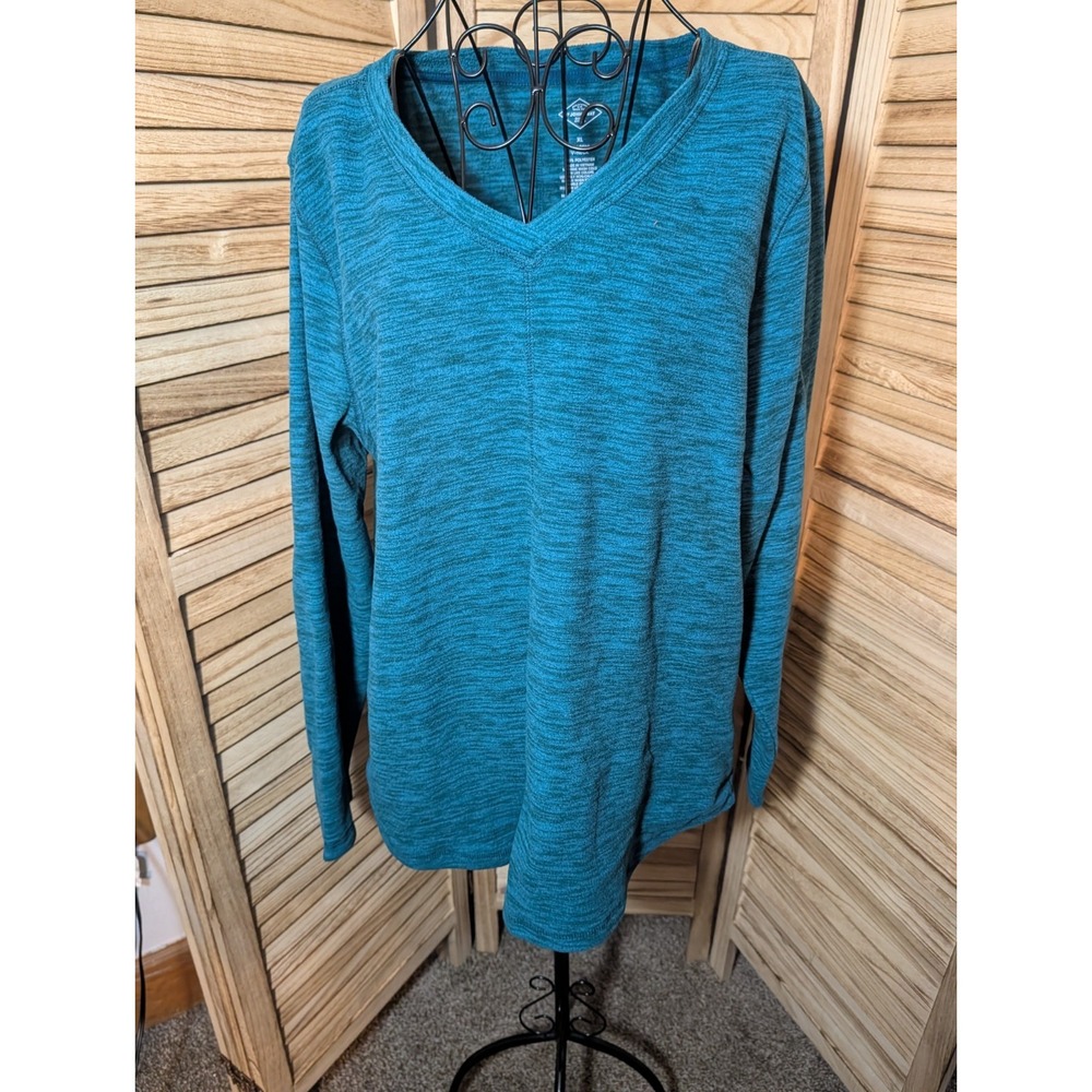 St Johns Bay Women Plus XL Teal Blue Heathered Long Sleeve Pullover Fleece